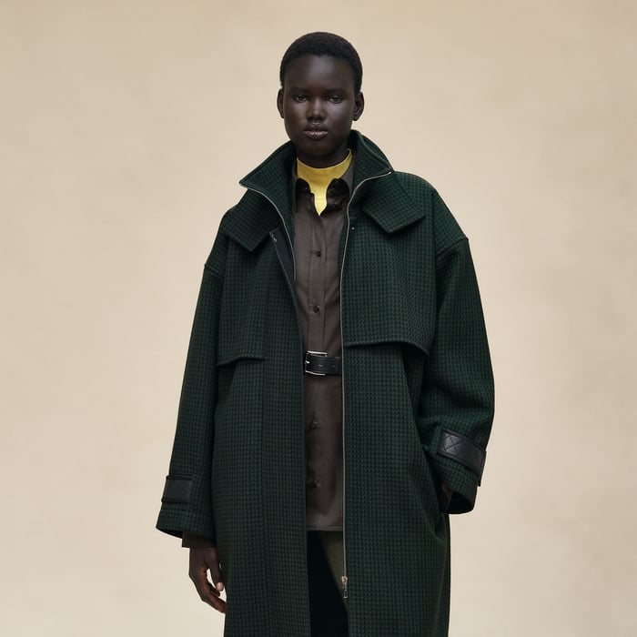 Vert Anglais Long Mixed Leather Coat