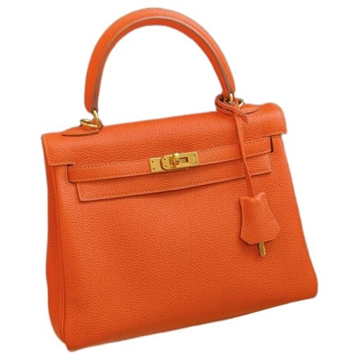 Hermes Kelly 25 Handbag Orange Togo Leather