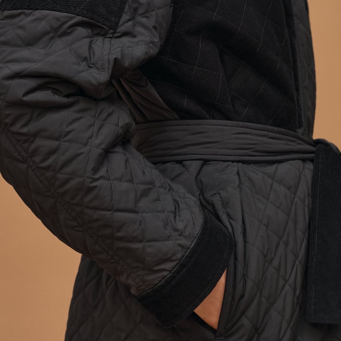 Noir Mixed Leather Coat