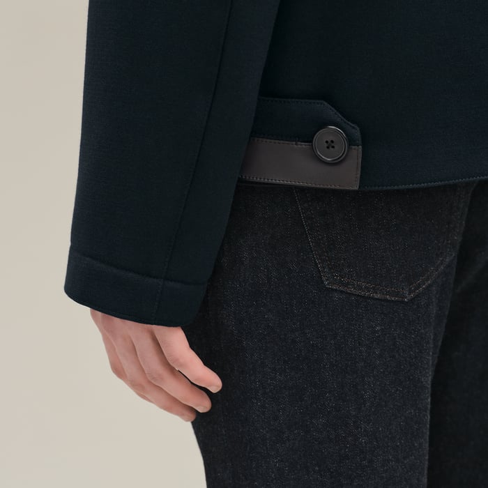 Marine Straight Cut Jacket With Leather Detail