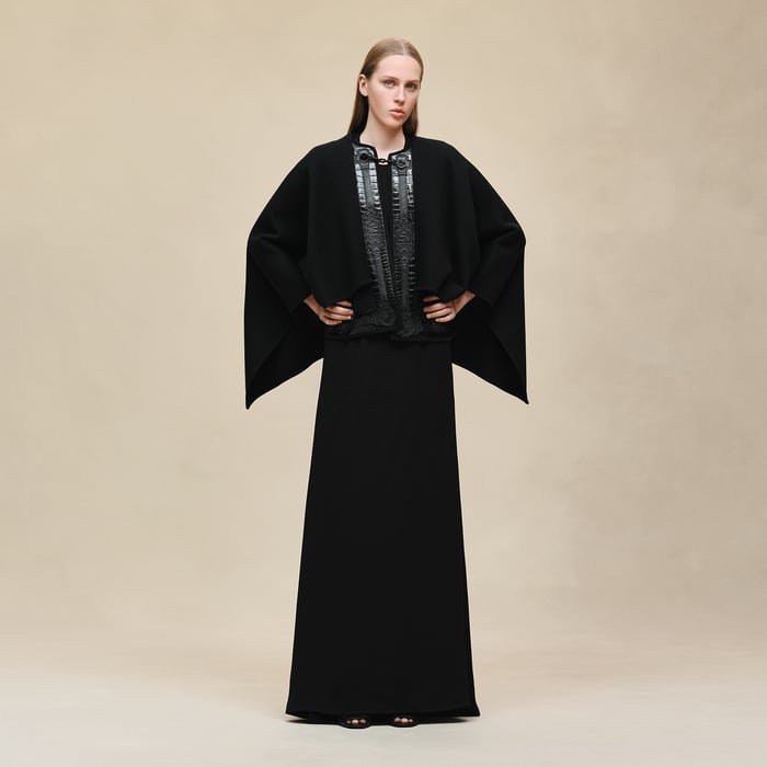 Noir Embroidered Cape Jacket
