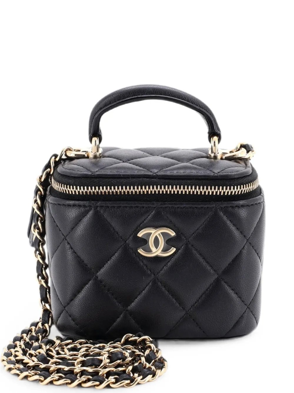Classic Top Handle Vanity Case with Chain Quilted Lambskin Mini crossbody bag
