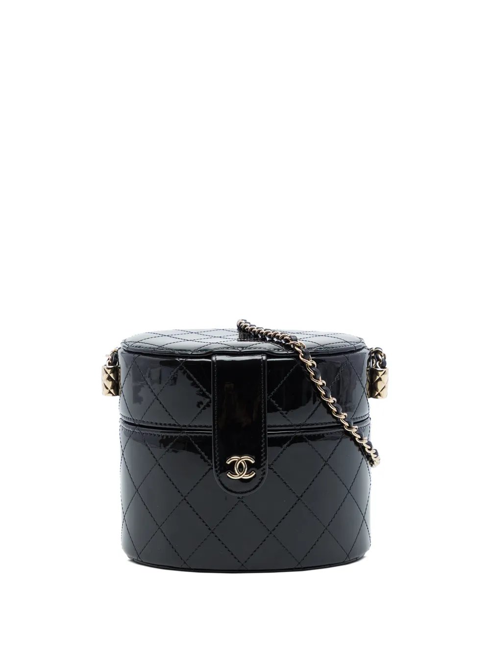 2020 CC Quilted Patent Round Clutch With Chain vanity bag