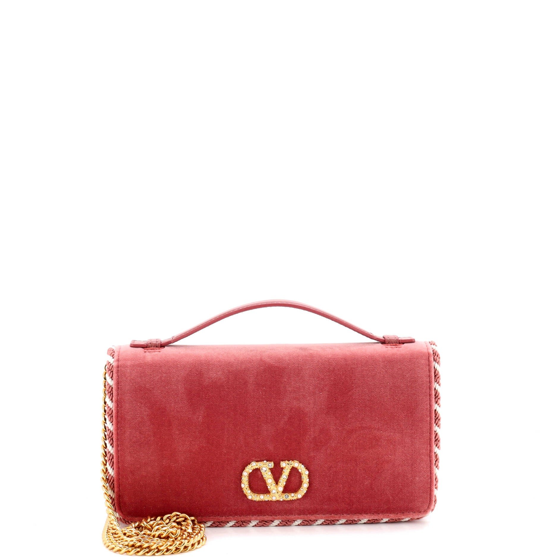 VLogo Signature Wallet on Chain Velvet with Embellished Hardware