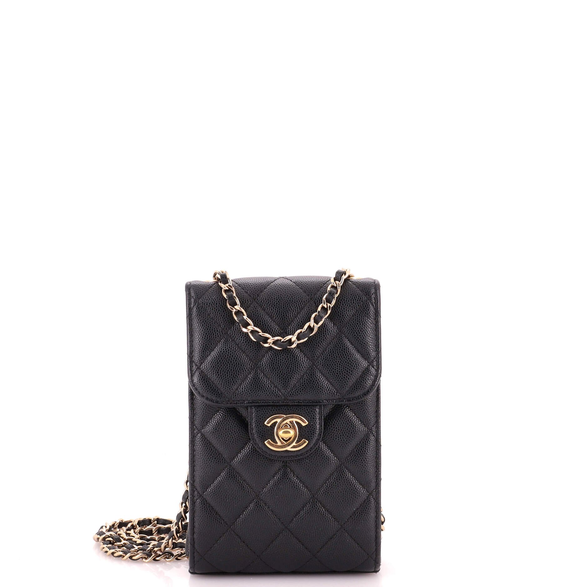 CC Flap Phone Holder Crossbody Bag Quilted Caviar