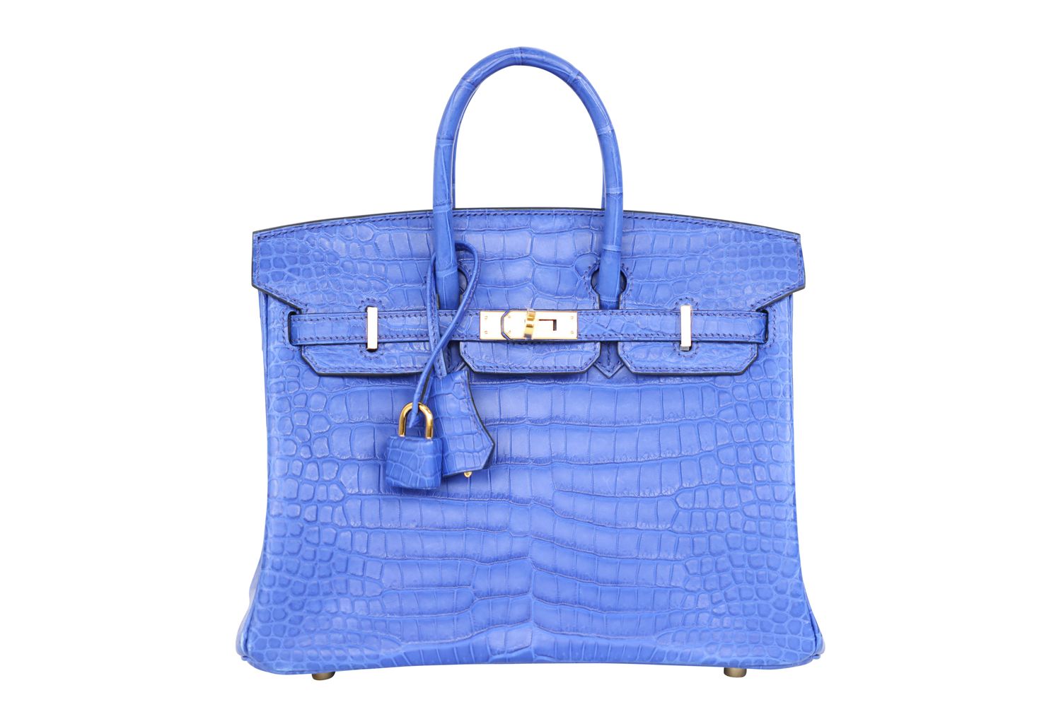 Hermes Birkin 25 Handbag, Blue Bleu Royal Porosus Crocodile with Gold Hardware, W 2024 Stamp, Preowned in Box WA001