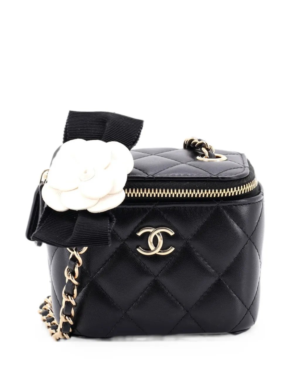 Camellia Bow Vanity Case with Chain Quilted Lambskin Mini crossbody bag