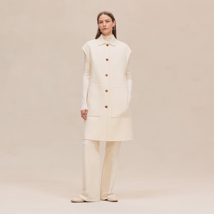Blanc Naturel Belted Cashmere Long Vest
