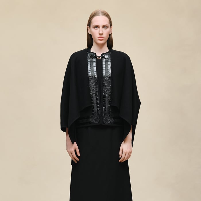 Noir Embroidered Cape Jacket