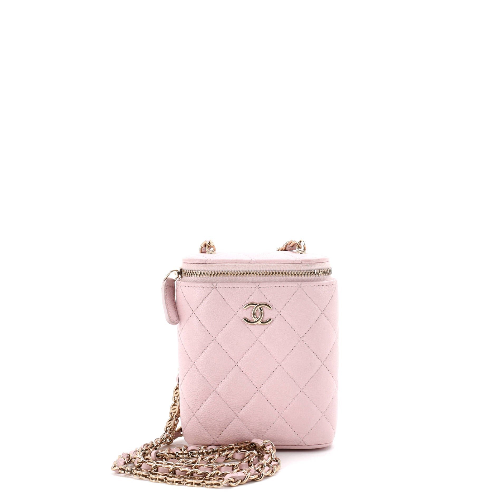 Vertical Classic Vanity Case with Chain Quilted Caviar Small