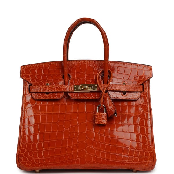 Vintage Hermes Birkin 25 Pain D'Epice Shiny Niloticus Crocodile Gold Hardware