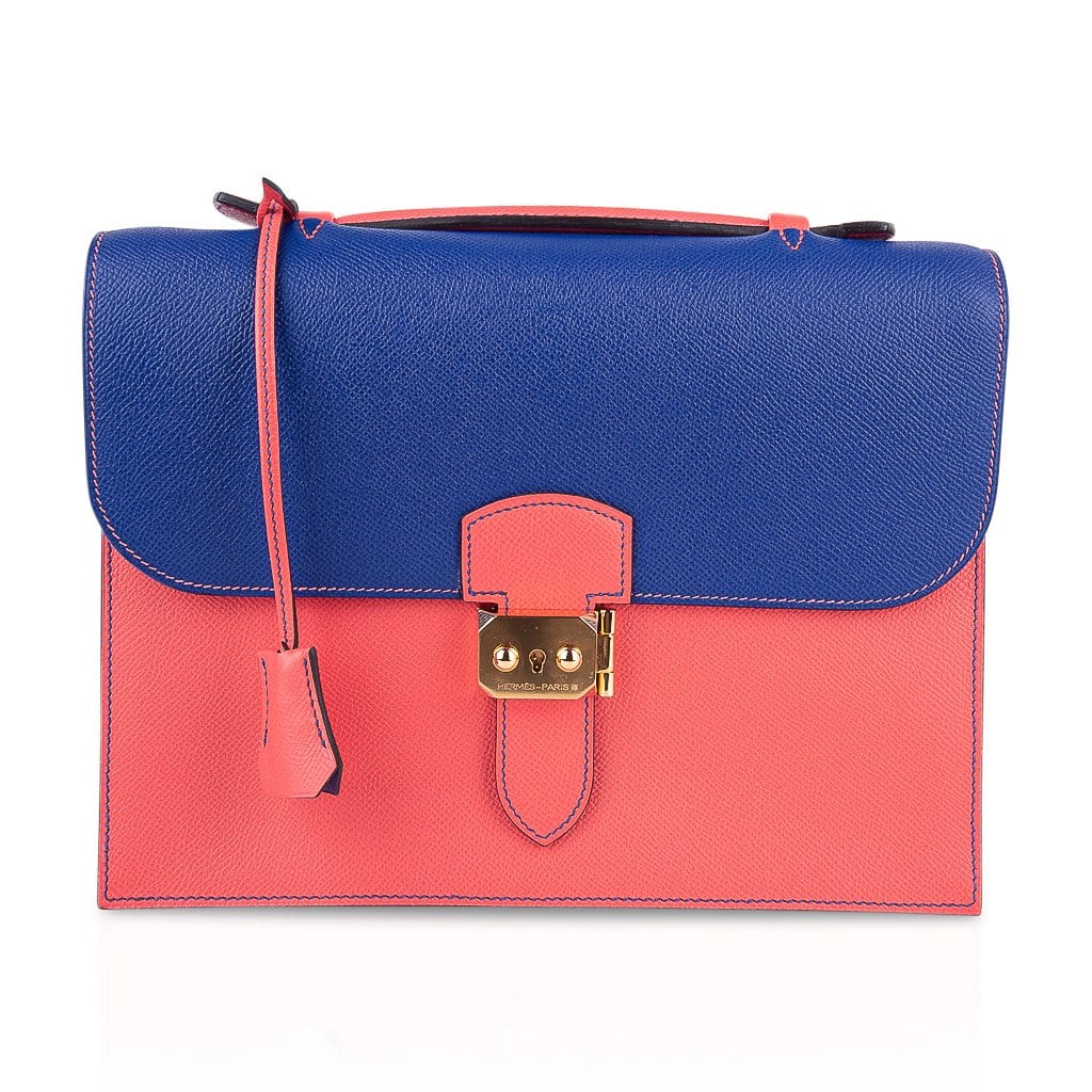 Hermes Hermes Limited Edition Special Order HSS Sac a Depeches 27 Bag Electric Blue & Rose Jaipur Epsom with Gold Hardware