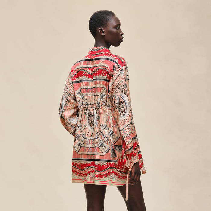 Beige Cajou "Aux Champs En Fleurs Raye" Drawstring Shirt