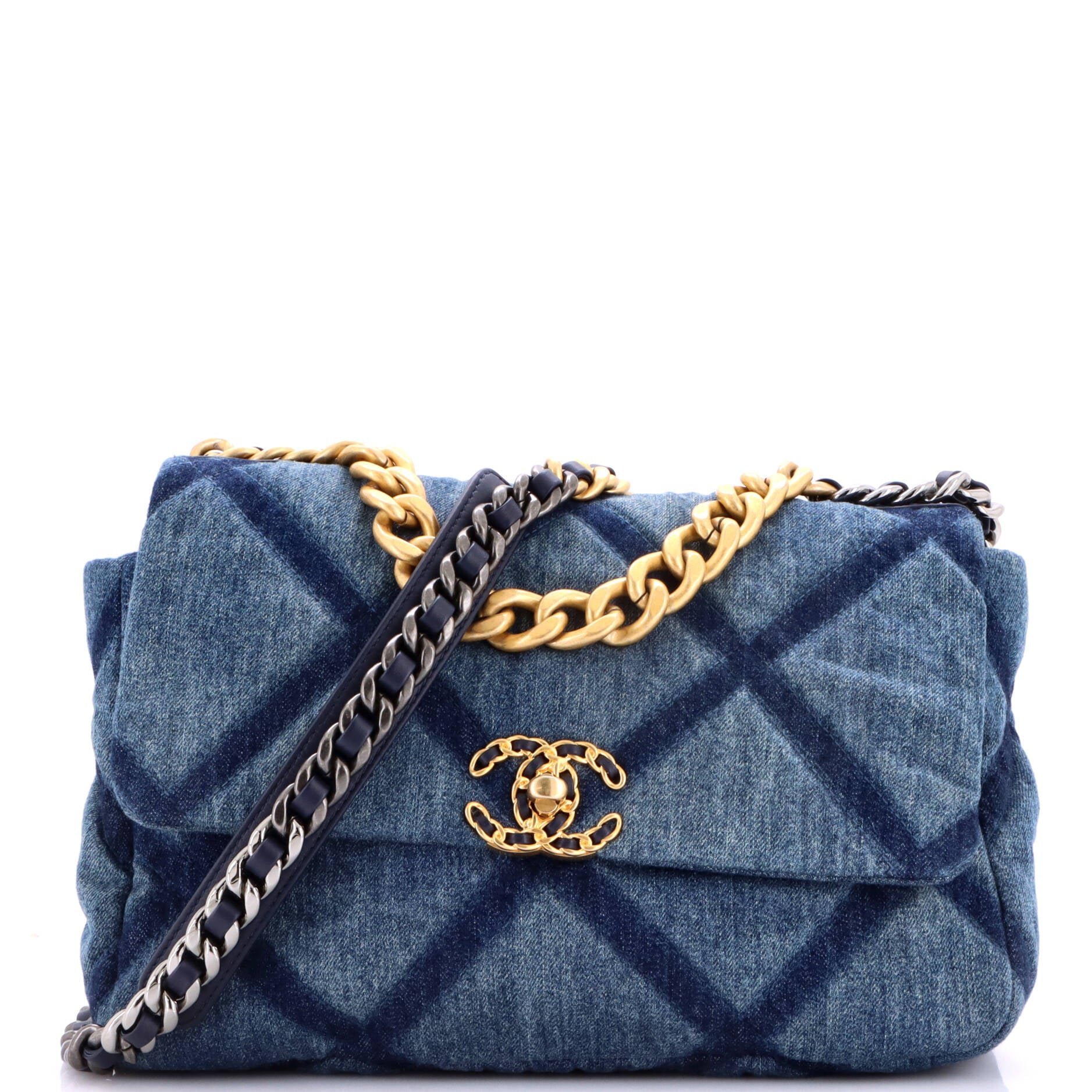 19 Flap Bag Quilted Denim Medium