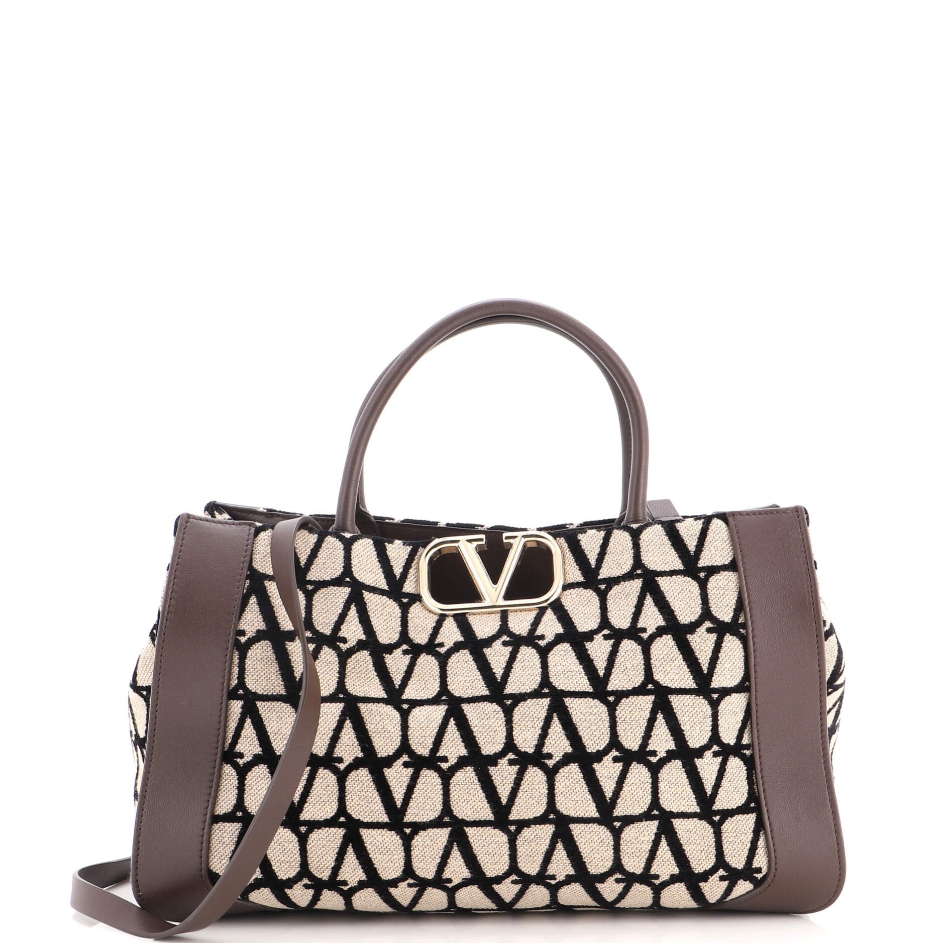 VLogo Shopper Tote Toile Iconograph Fabric with Leather Small
