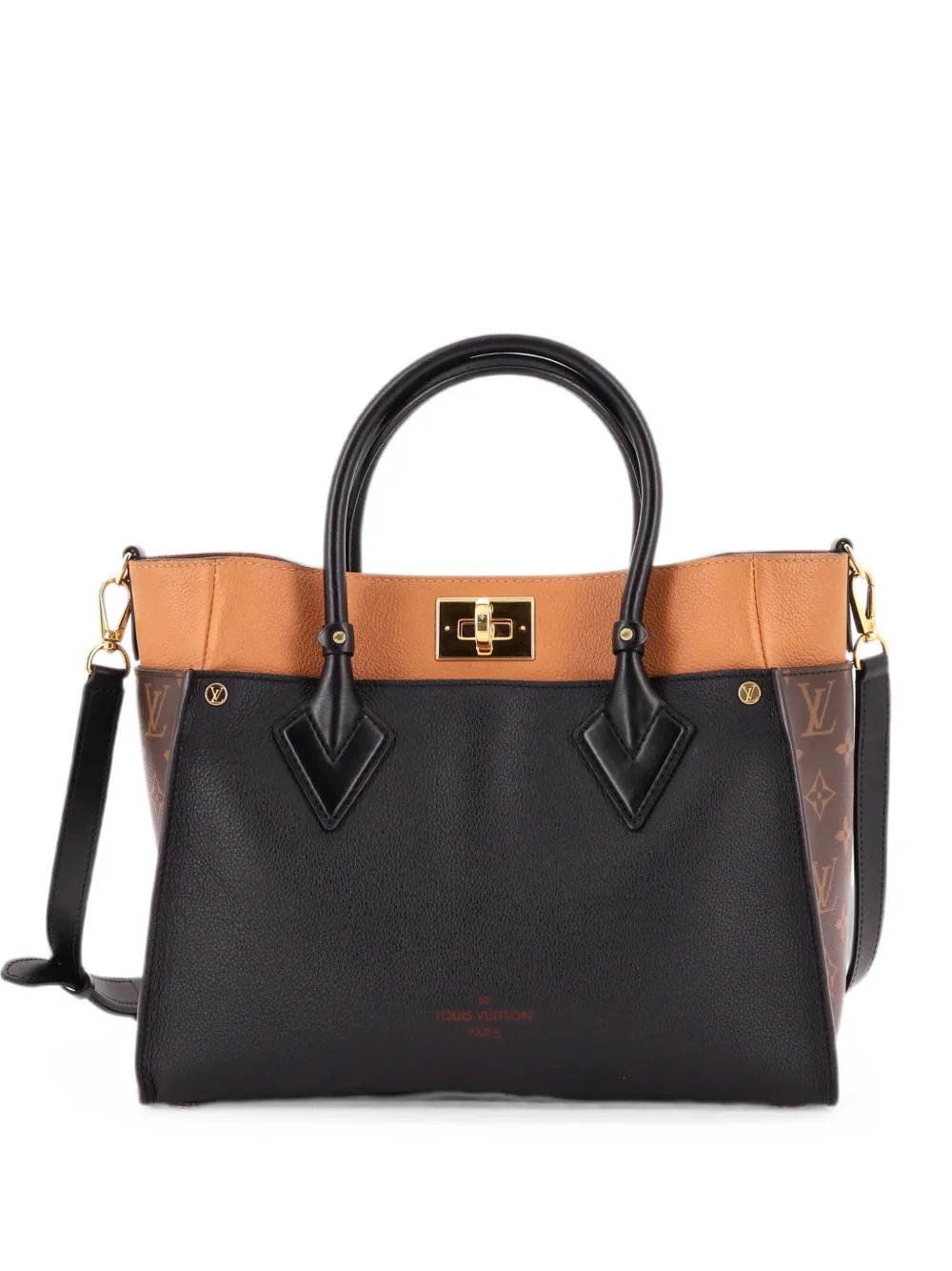 On My Side Leather with Monogram Canvas MM tote bag