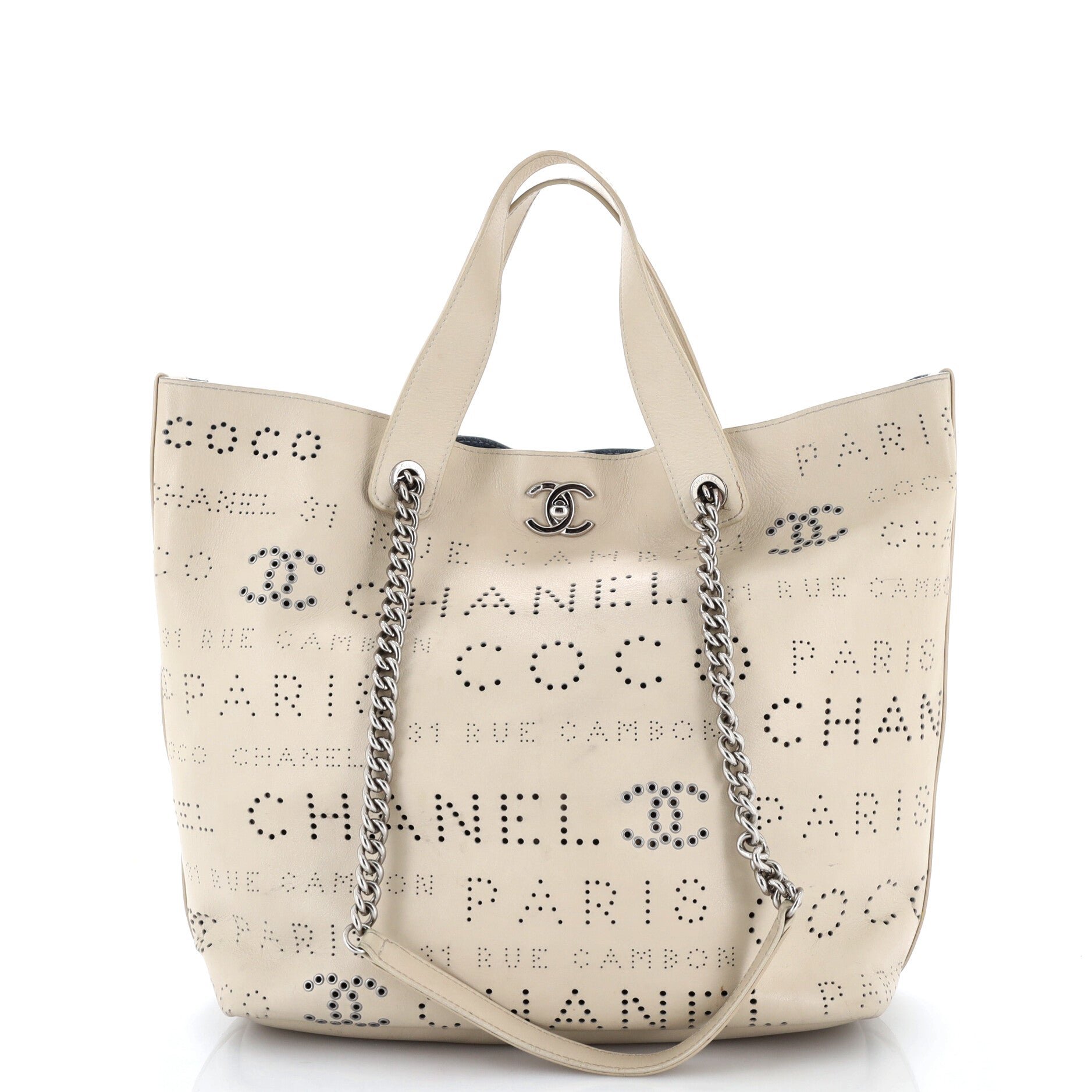 Logo Eyelets Shopping Tote Perforated Calfskin Medium
