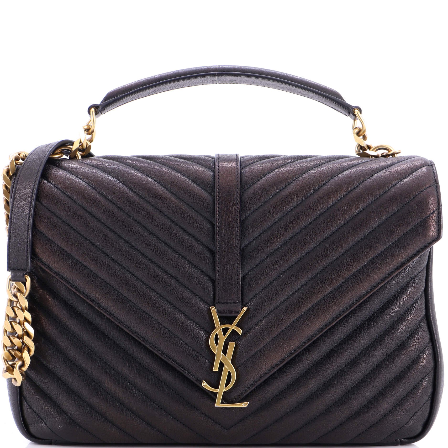 Saint Laurent Classic Monogram College Bag Matelasse Chevron Leather Large