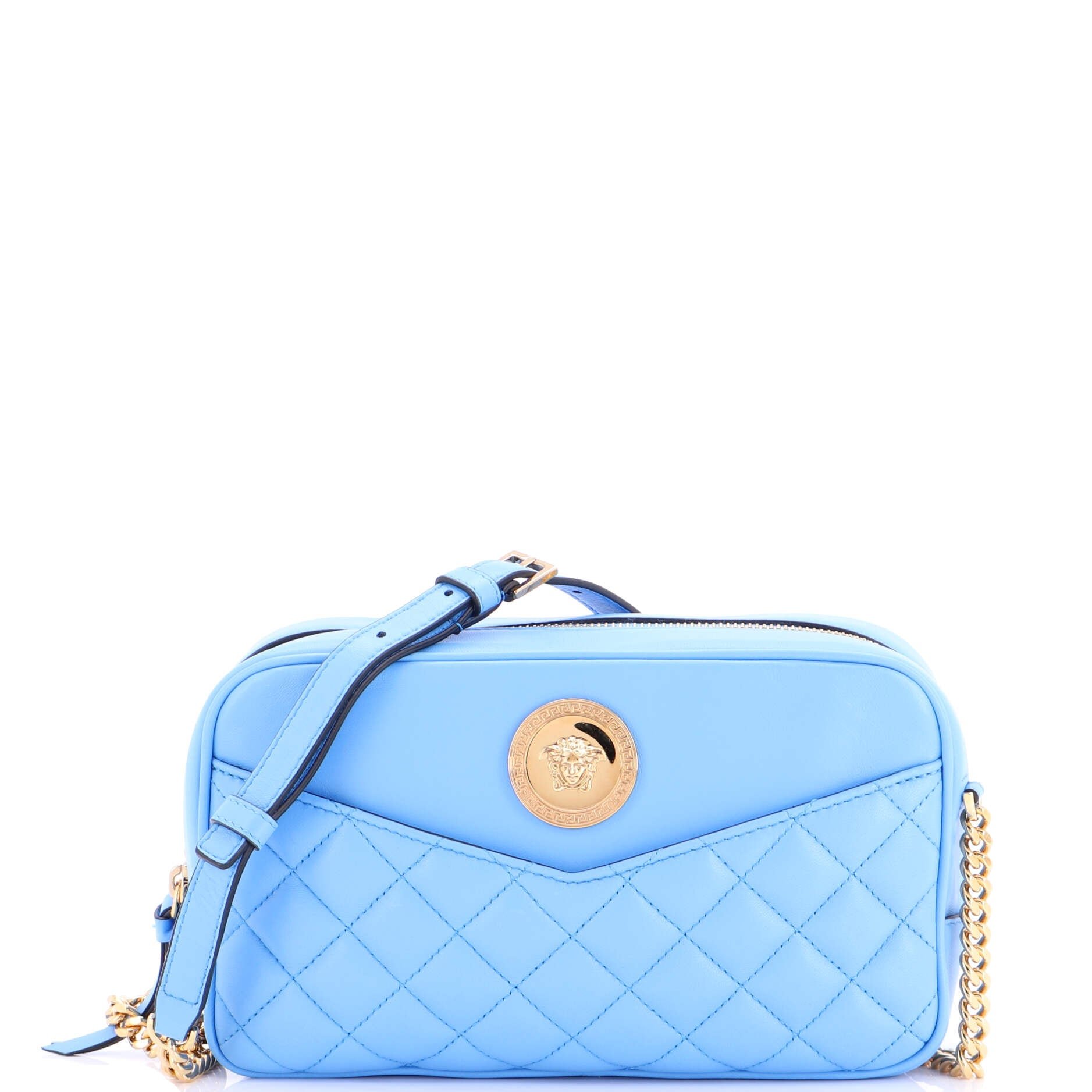 Versace Medusa Icon Front Slip Pocket Camera Bag Quilted Leather Medium