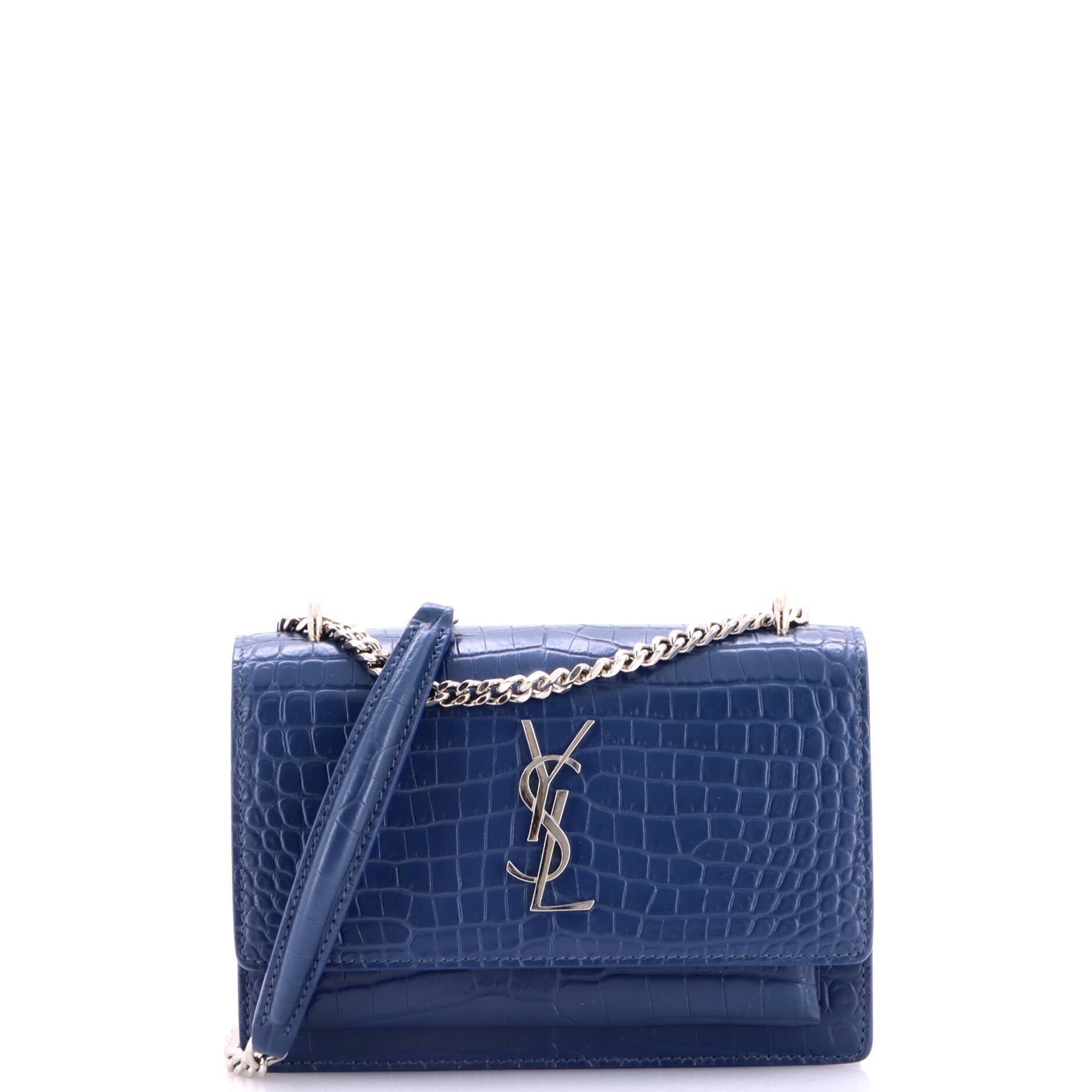 Sunset Chain Wallet Crocodile Embossed Leather