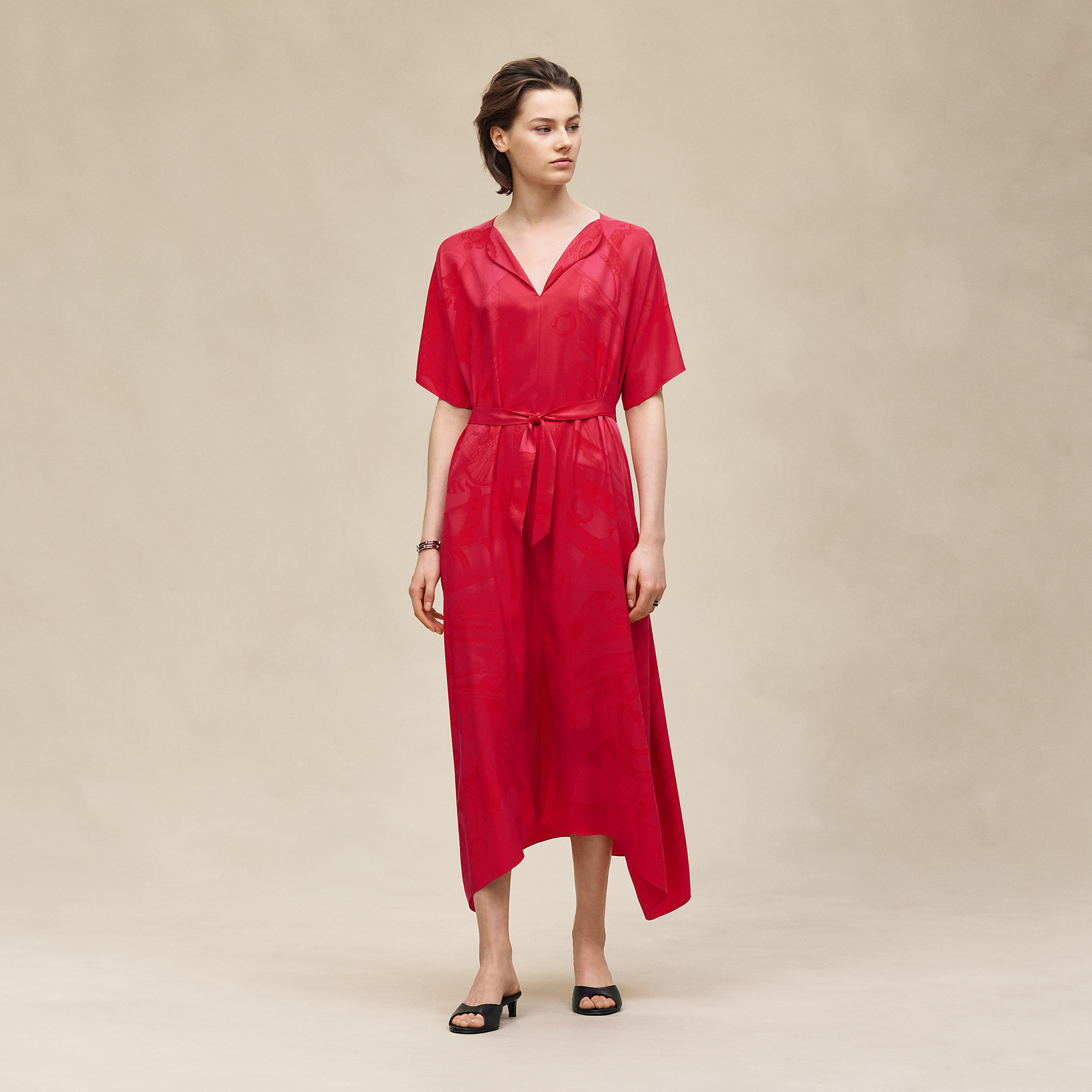 Caftan classique imprimé « Soleil de Soie Poudré »