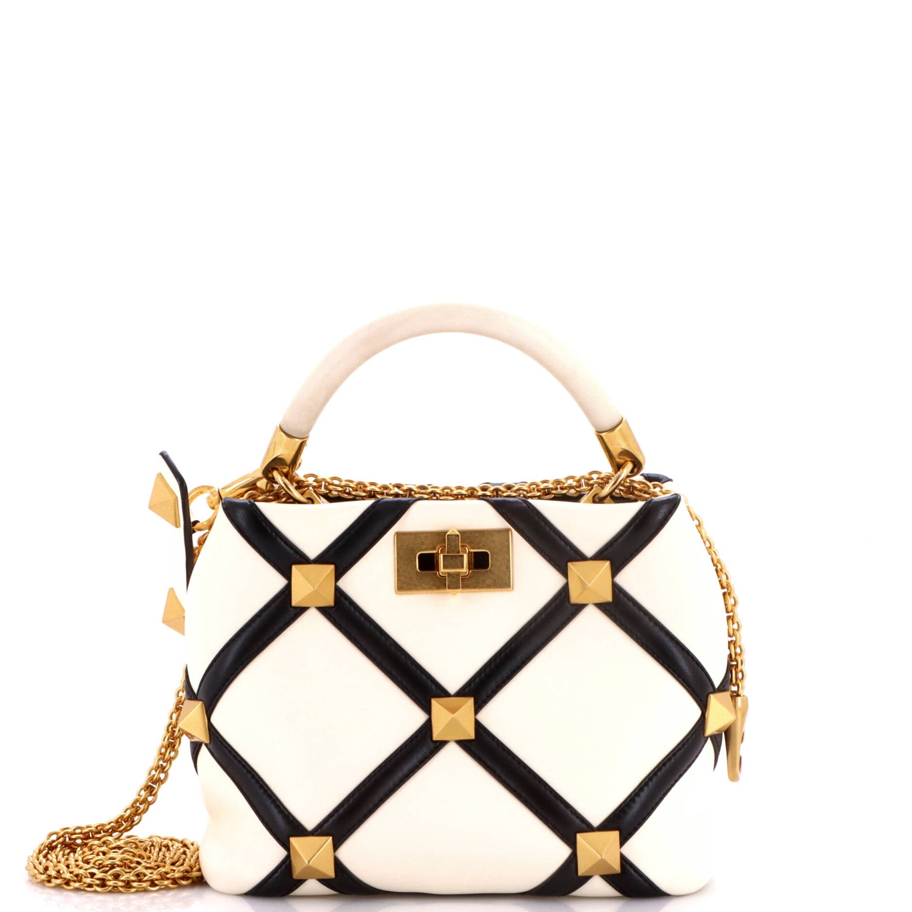 Roman Stud Top Handle Bag Quilted Leather Small