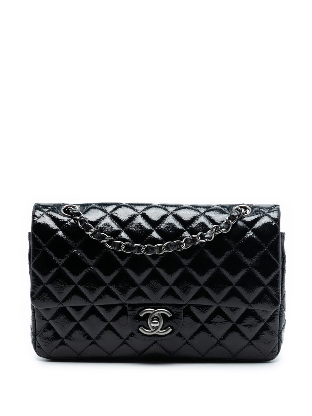 2008-2009 Medium Classic Distressed Patent Double Flap shoulder bag
