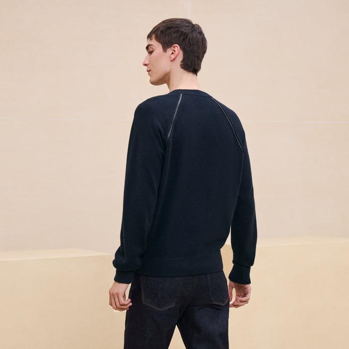 Marine Cashmere "Cachemire Detail Cuir" Crewneck Sweater