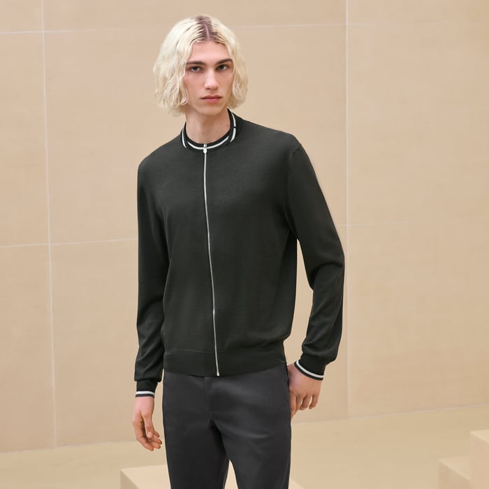 Kaki "Rayures & Twist" Zipped Jacket