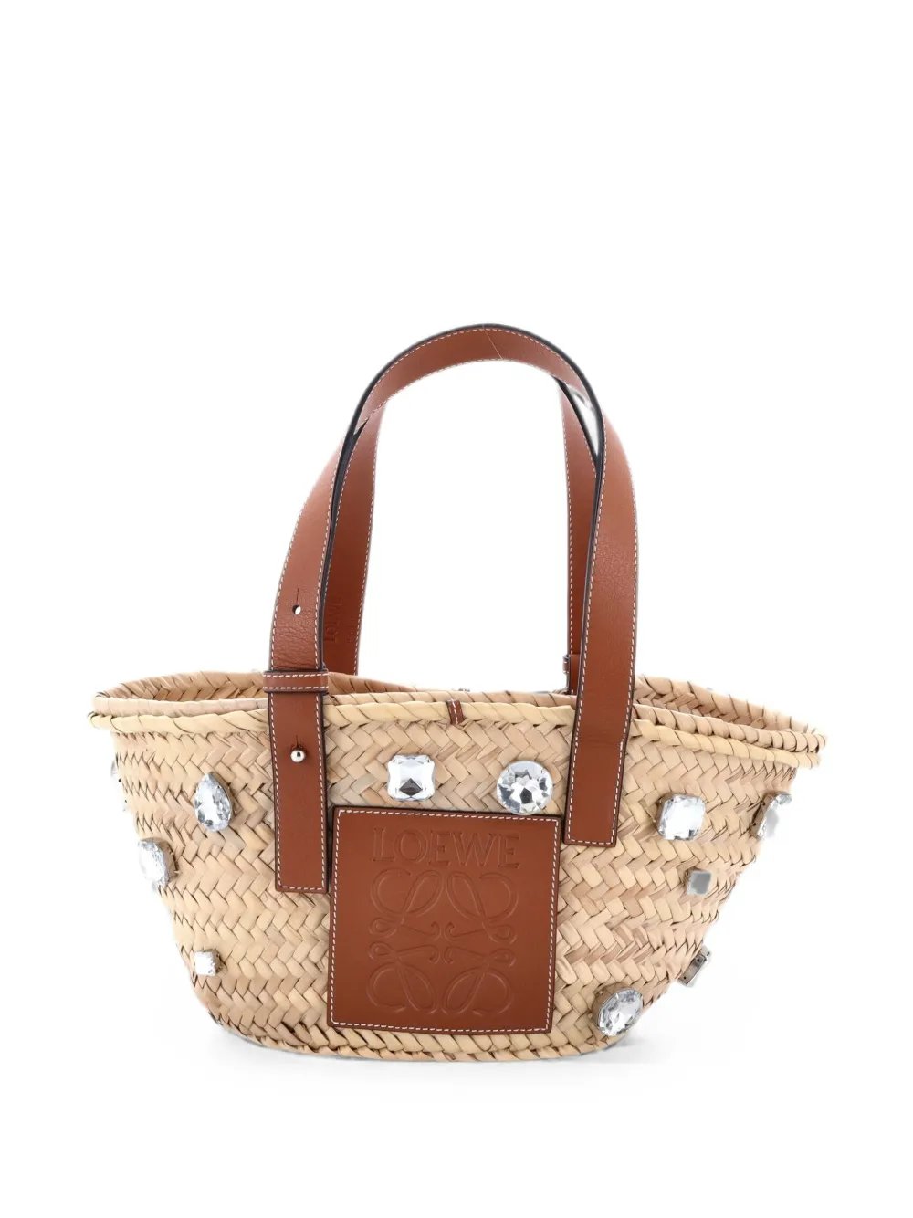 Basket Crystal Embellished Raffia Small tote bag
