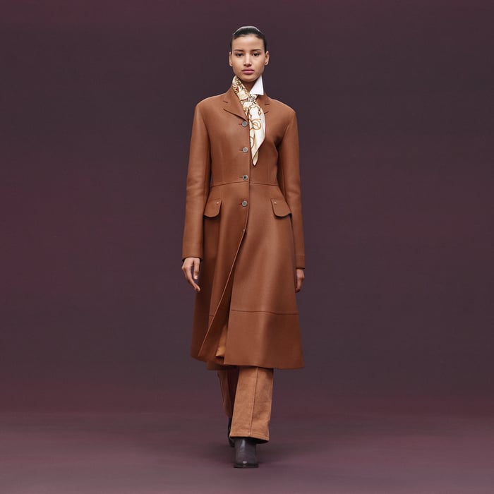 Marron Fauve Equestrian Leather Coat