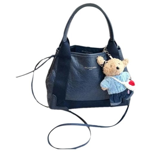 Navy cabas leather handbag