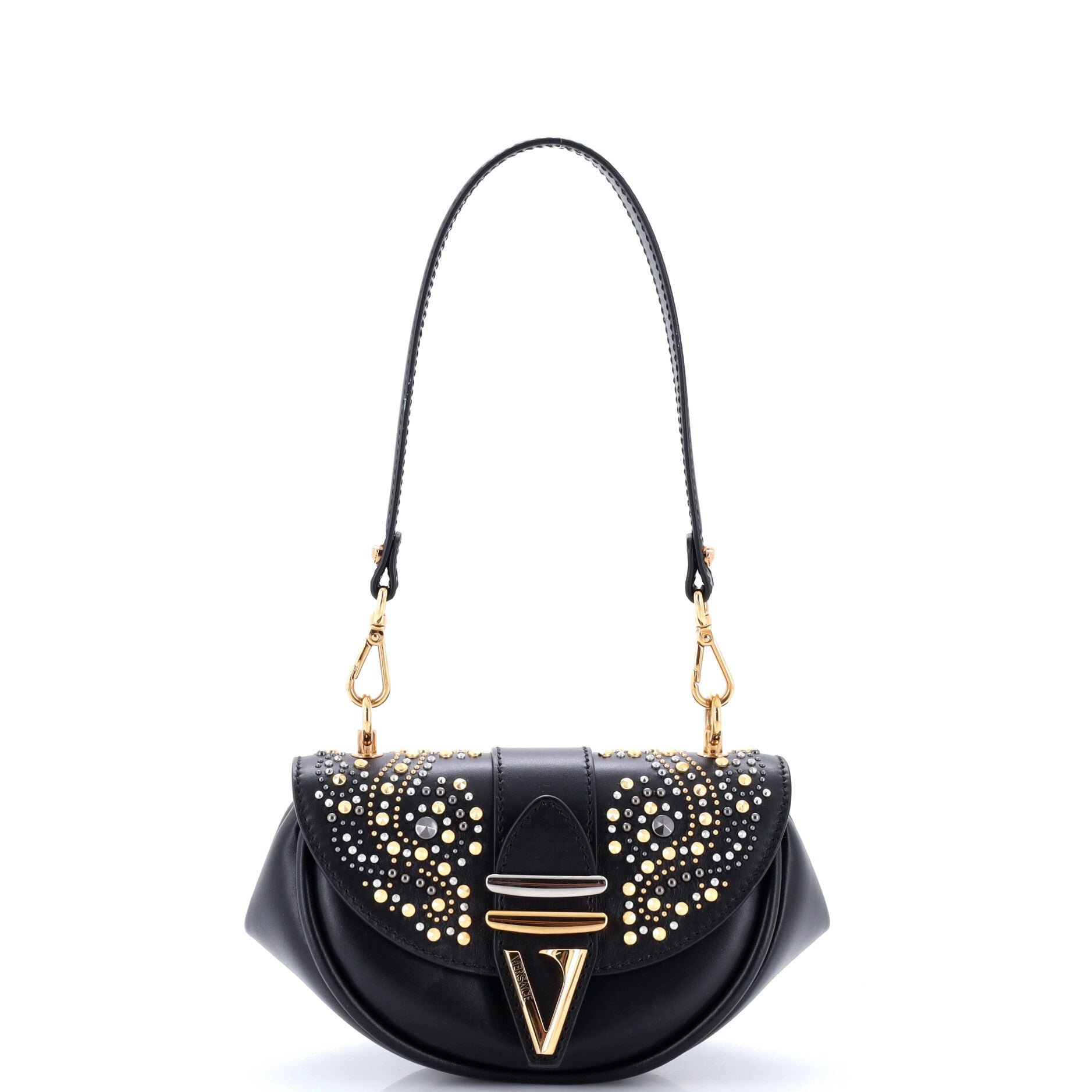 Virtus Convertible Flap Shoulder Bag Embellished Leather Small