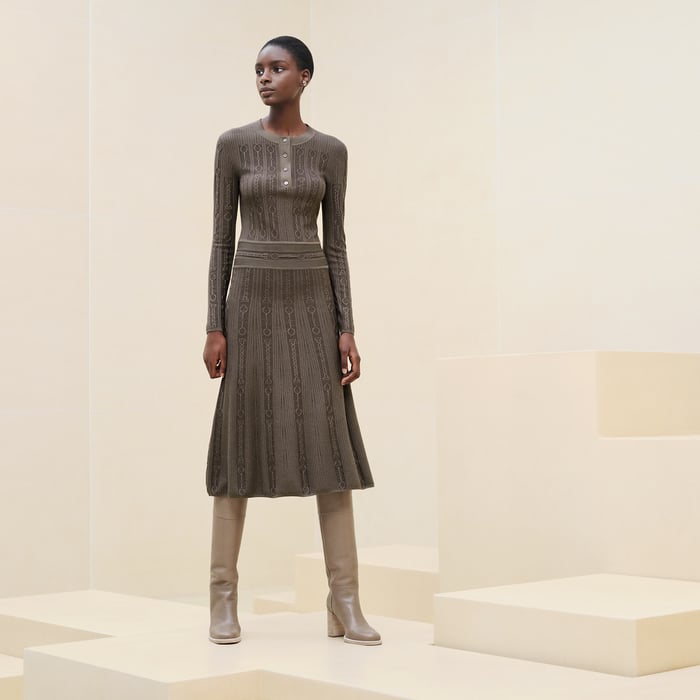 Marron Tarn Buttoned Tailored Long Dress