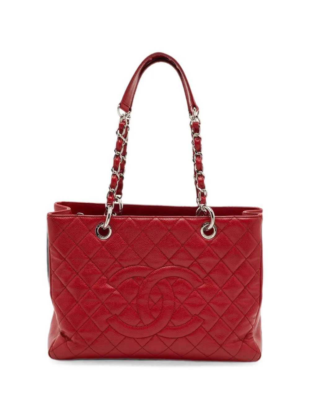large GST quilted caviar leather tote bag
