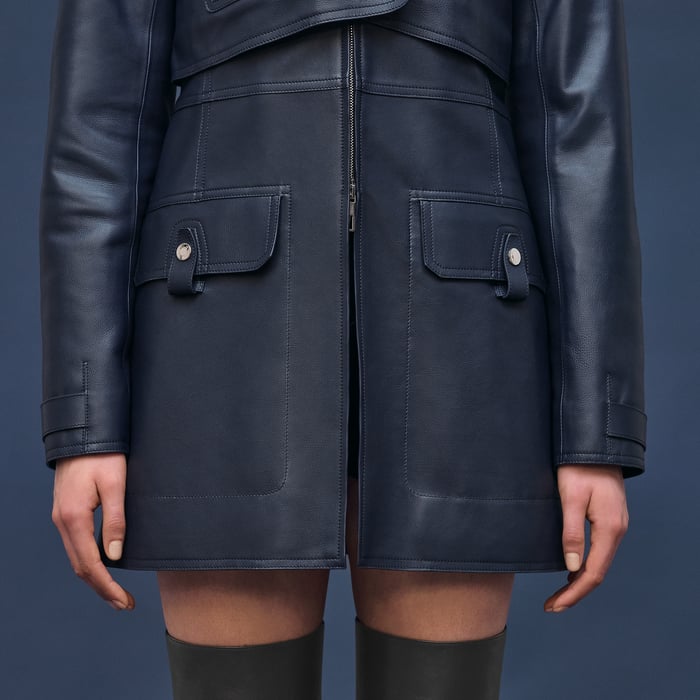 Bleu Noir Short Leather Trench Coat
