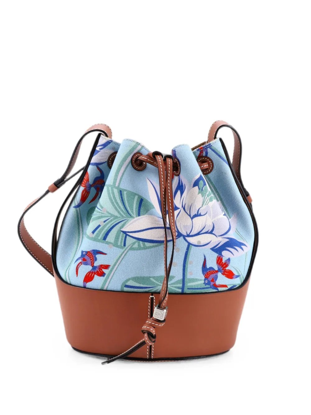 Paula's Ibiza Balloon Printed Canvas and Leather Small bucket bag