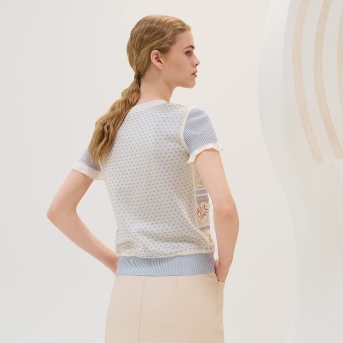 Blanc Sel "Guepards Et Palmettes" Short-sleeve Twillaine Sweater
