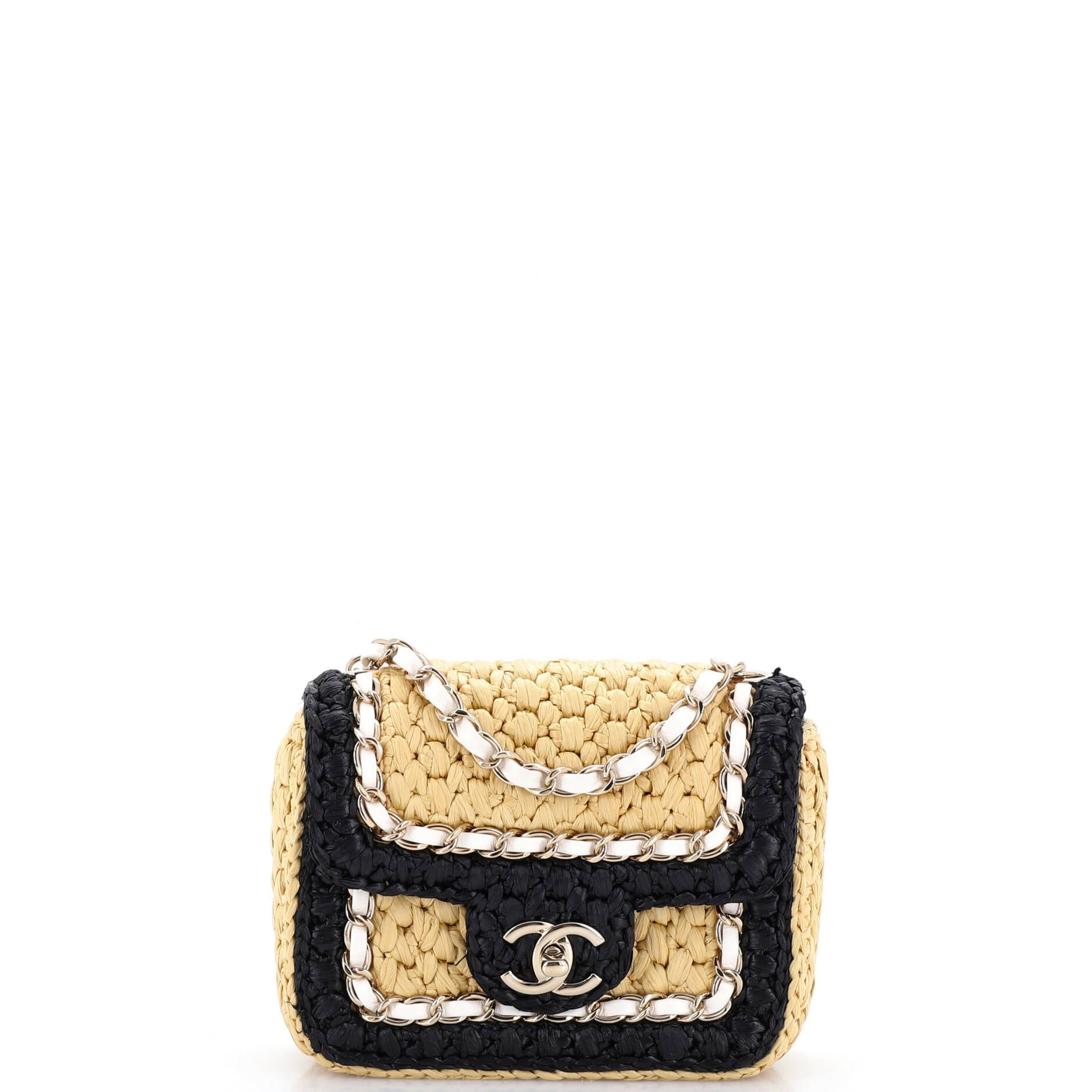 Venice Beach Square Flap Bag Braided Raffia Mini