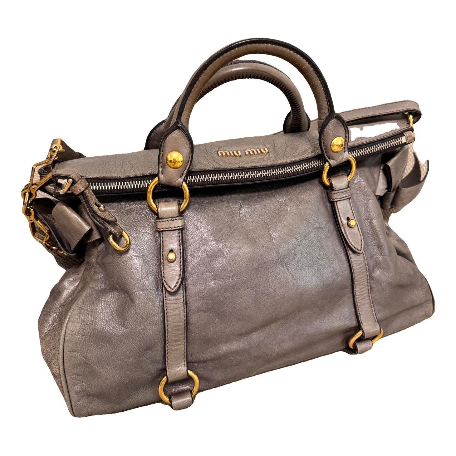 Bow bag leather handbag