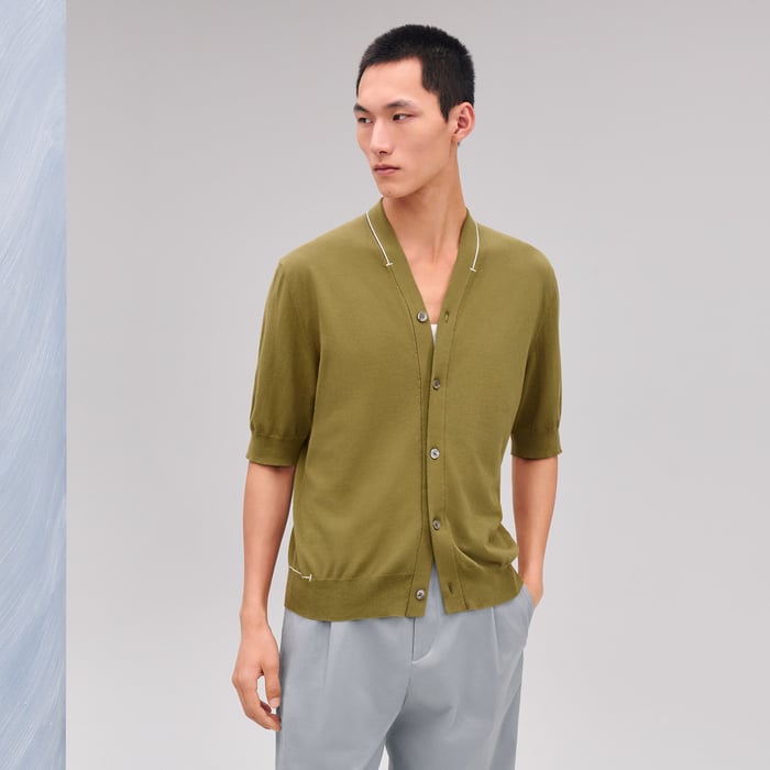 Matcha "H Bartack" Buttoned Cardigan