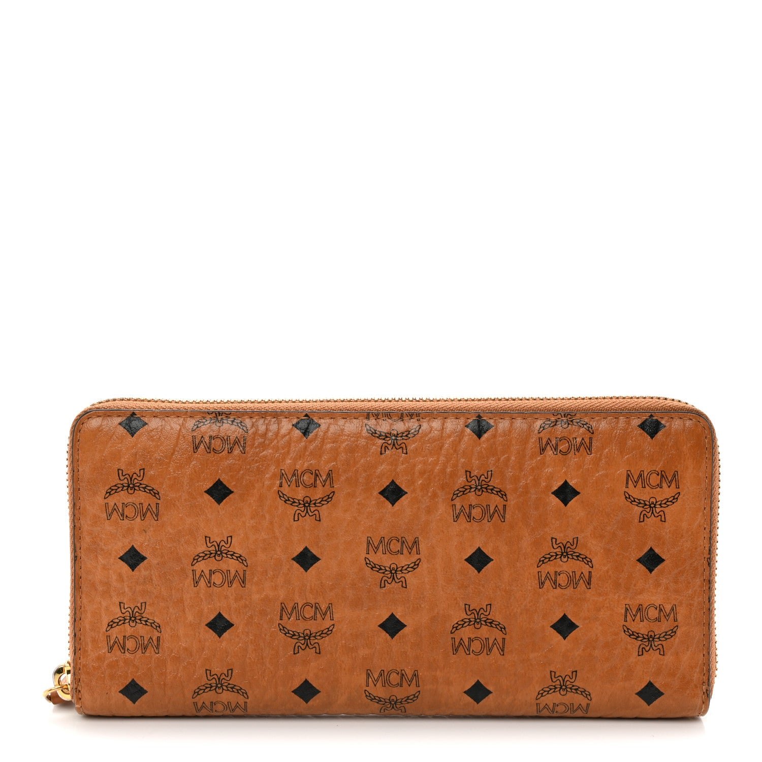MCM Visetos Large Zip Around Wallet Cognac