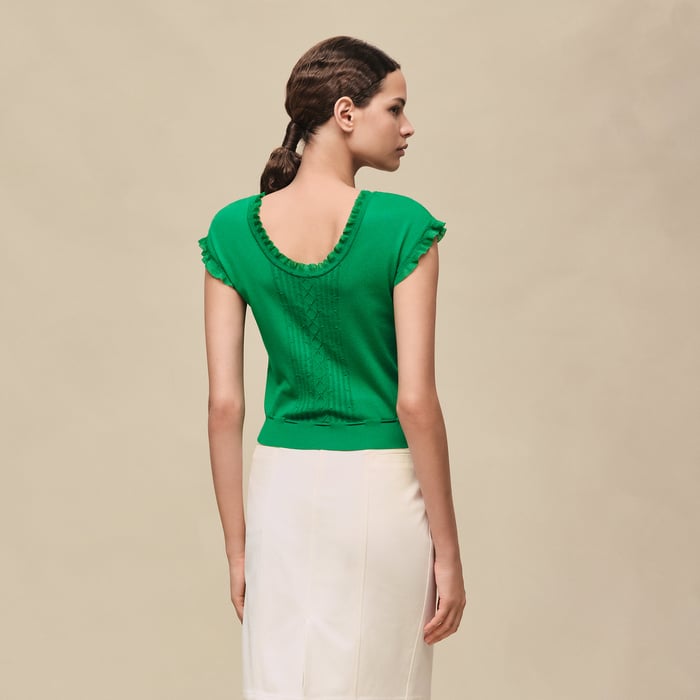 Vert Jungle Short-sleeve Sweater With Ruffled Details