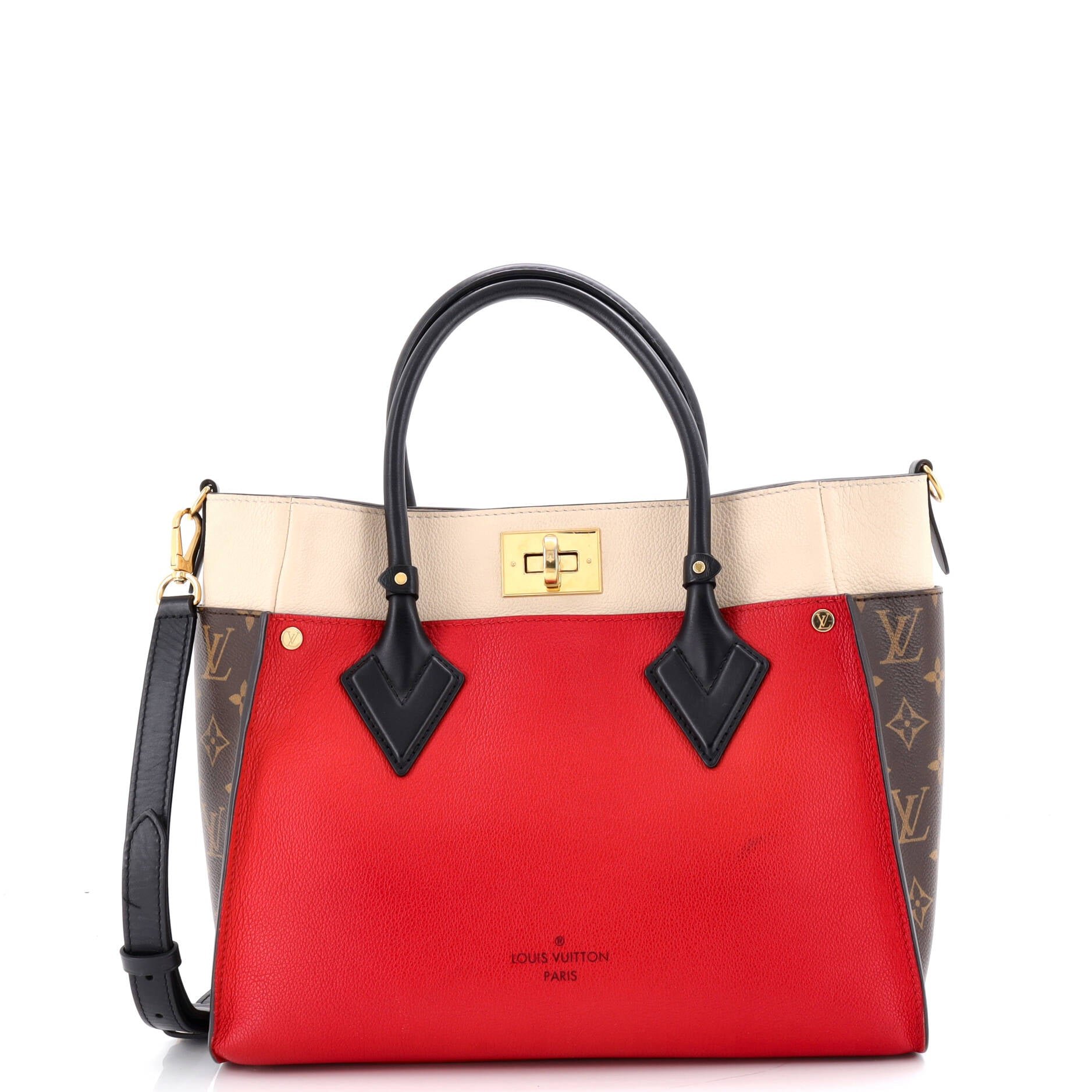 Louis Vuitton On My Side Tote Leather with Monogram Canvas MM