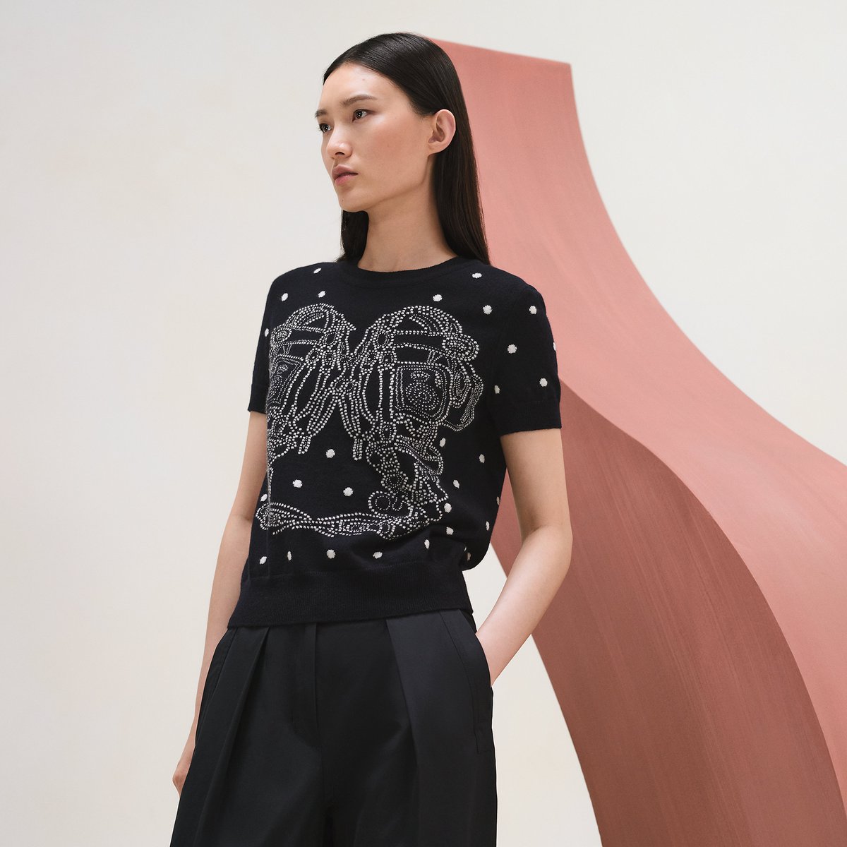 "Brides de gala" embroidered short-sleeve sweater