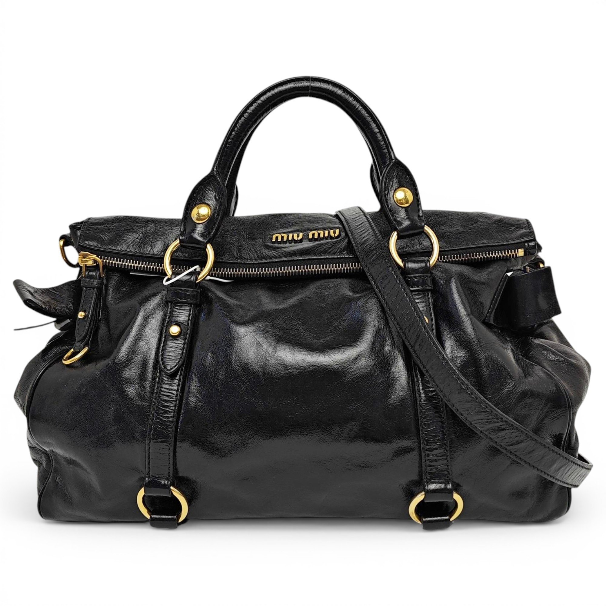Bow bag leather handbag