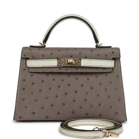 Hermes Hermes Special Order (HSS) Kelly Sellier 20 Gris Tourterelle and Beton Ostrich Permabrass Hardware