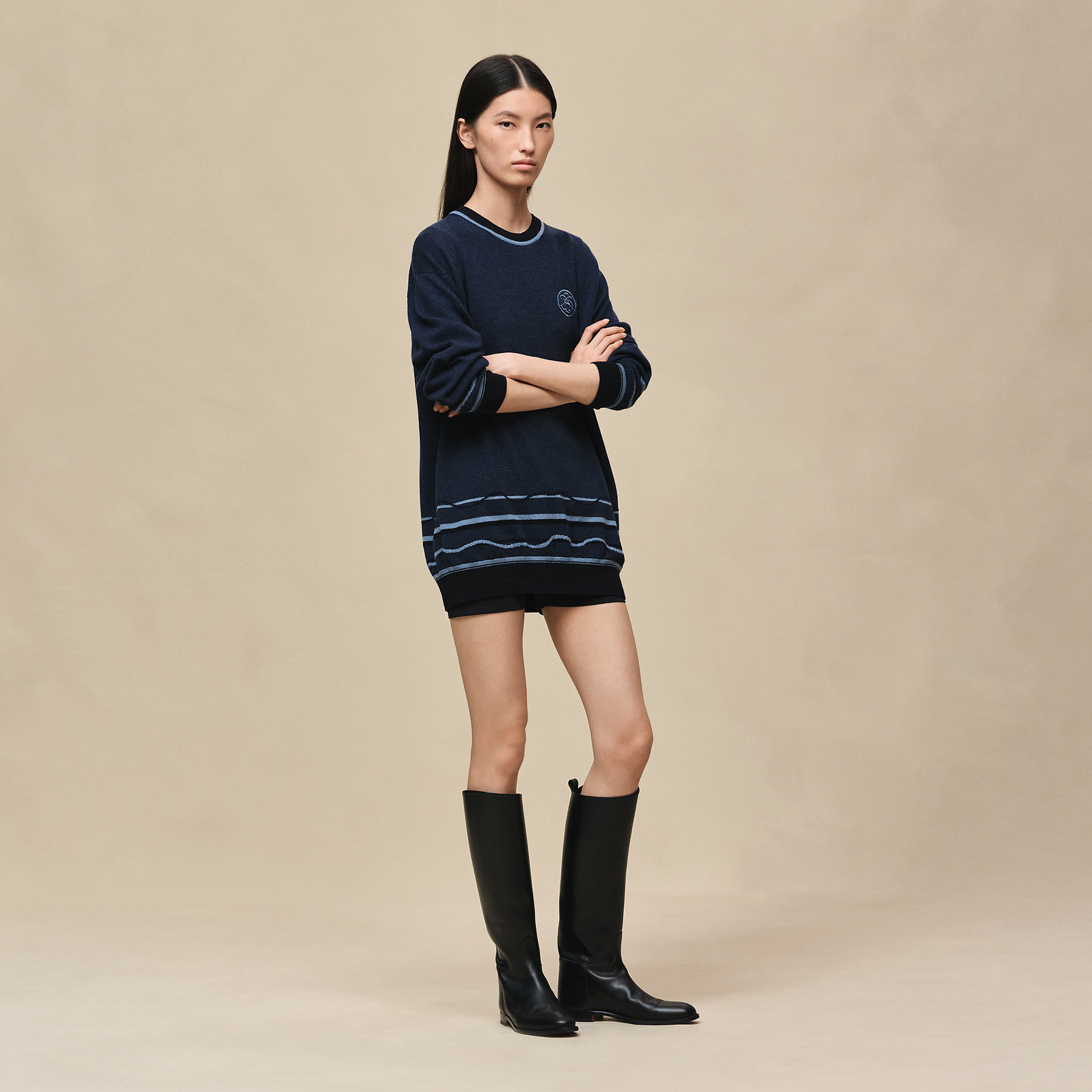 "Ex-Libris" long-sleeve tunic sweater