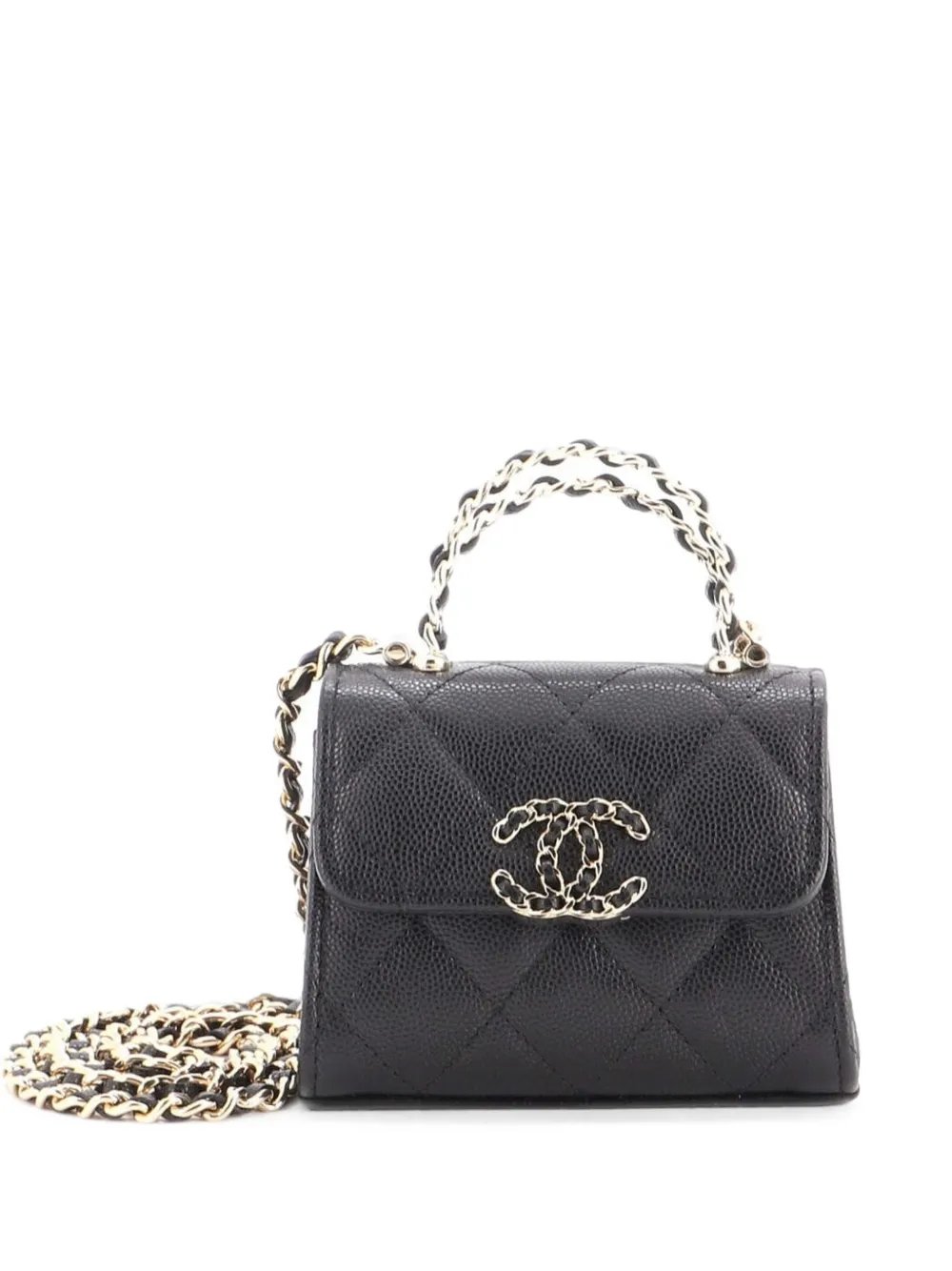 Woven Chain CC Top Handle Flap Clutch with Chain Quilted Caviar Mini crossbody bag