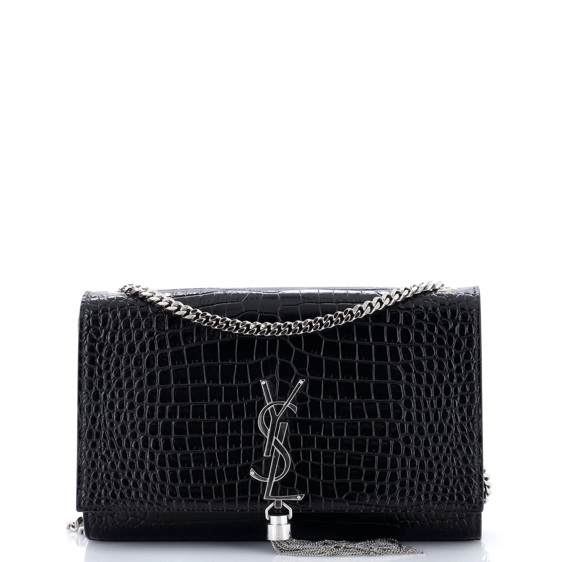 Classic Monogram Tassel Crossbody Bag Crocodile Embossed Leather Medium